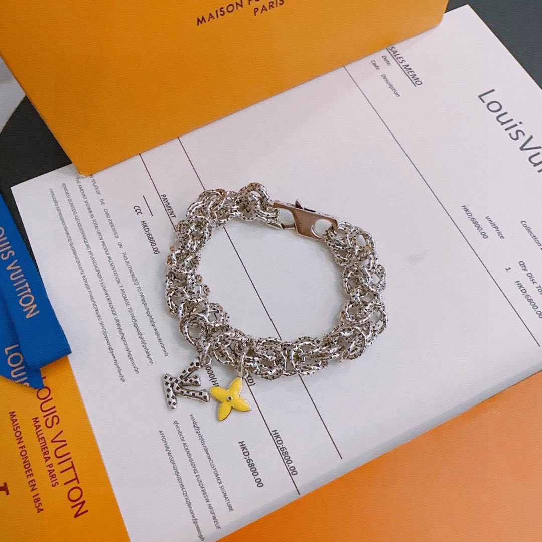 Louis Vuitton Silver Bracelet with Yellow Flower Charm